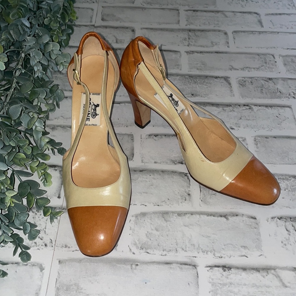 Celine Two Tone Tan/Camel Buckle Heels